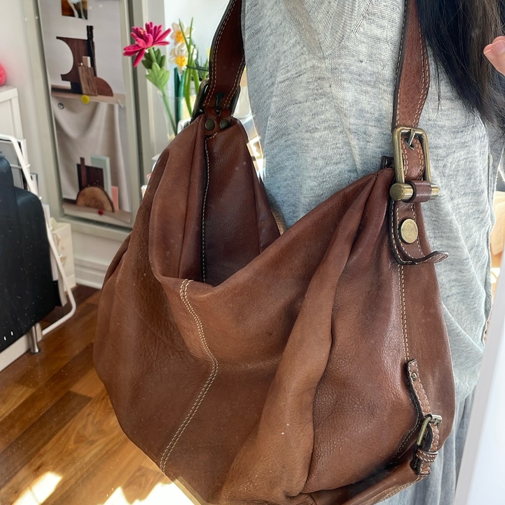 BROWN distressed bag Ted Benson buffalo brown leather Hobo MADE IN ITALY